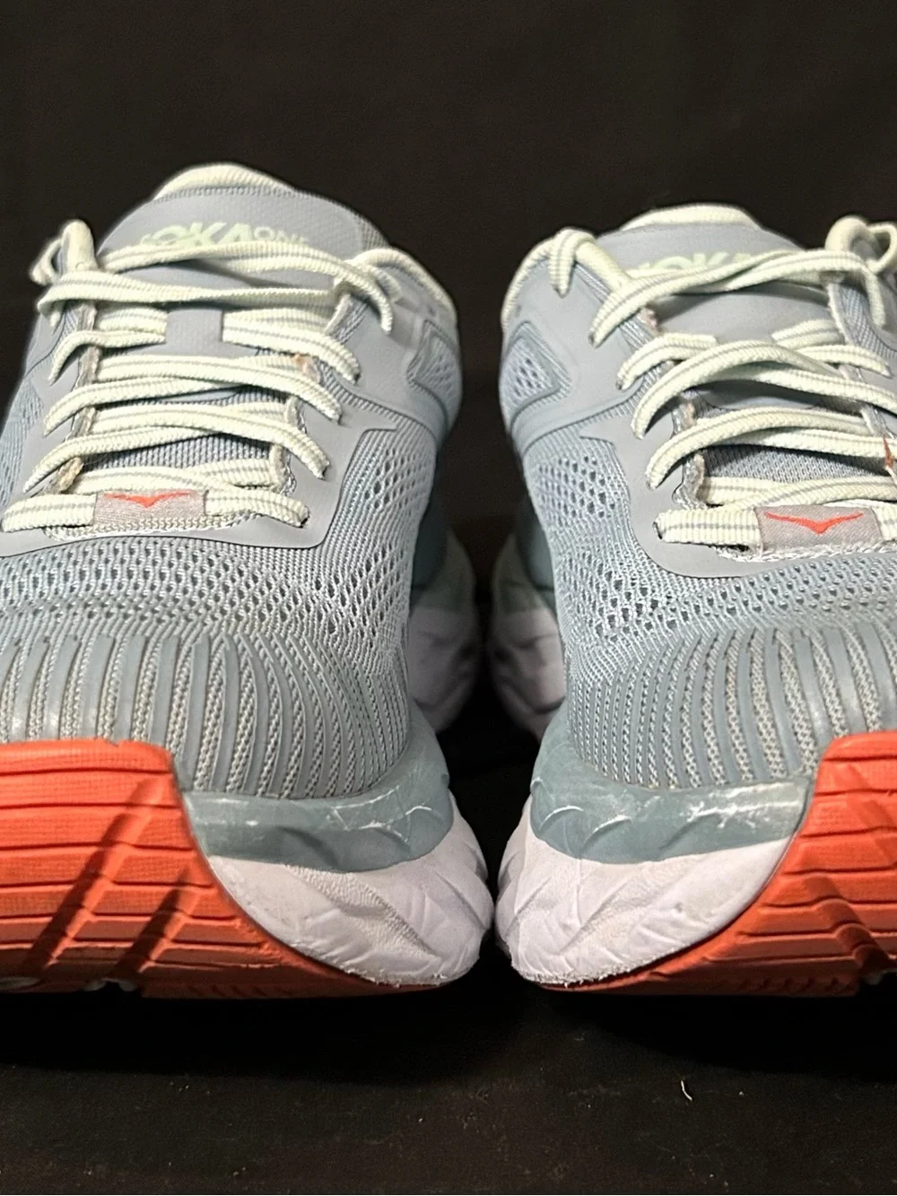 Hoka One One Bondi 7 Blue Grey Orange Running Shoes Women's Size 9 1110519 BFBG